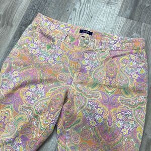 CHAPS Pink Green Yellow Floral Abstract Crazy Psychedelic Jeans Pants Women's 12